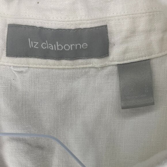 Liz Claiborne White Button Up Linen Jacket Soft Retro Chic Pockets Womens Size L - Picture 4 of 4